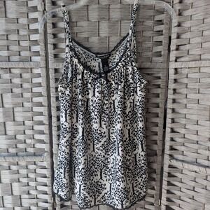 Alexandra Bartlett Intimates Camisole Top Black White Tree Print Lace Trim XL
